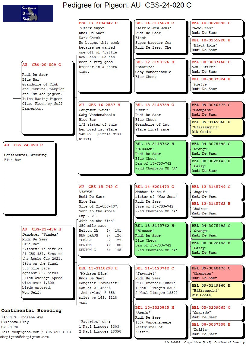 24-CBS-20 Blue hen. Sire is a super producer.