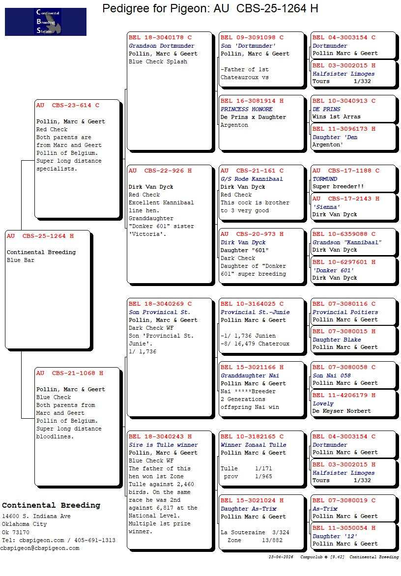 25-CBS-1264 Blue hen. Long distance!!